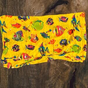 Large yellow colorful fish scarf, eclectic bohemian hippie summer beach nautical